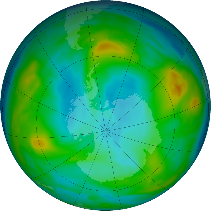 Antarctic ozone map for 24 June 2009